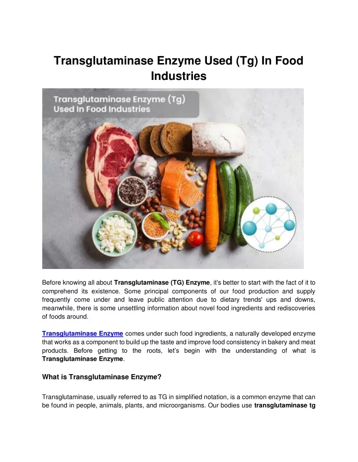 transglutaminase enzyme used tg in food industries