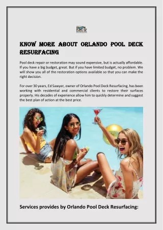 Know More about Orlando Pool Deck Resurfacing