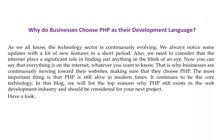 why do businesses choose php as their development language