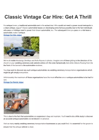 Classic Vintage Car Hire_ Get A Thrill
