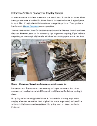 Instructions for House Clearance for Recycling Removal