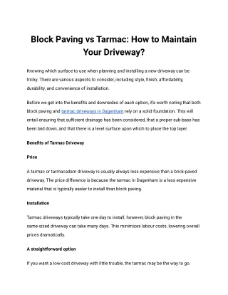 Block Paving vs Tarmac_ How to Maintain Your Driveway