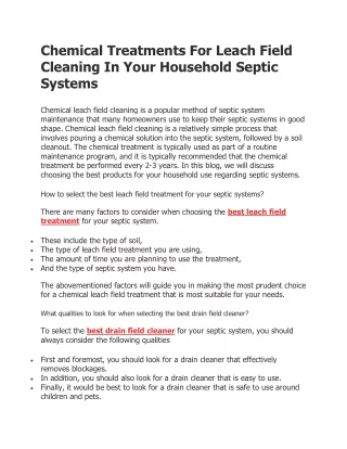 Chemical Treatments For Leach Field Cleaning In Your Household Septic Systems