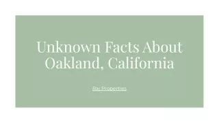 Unknown Facts About Oakland, California