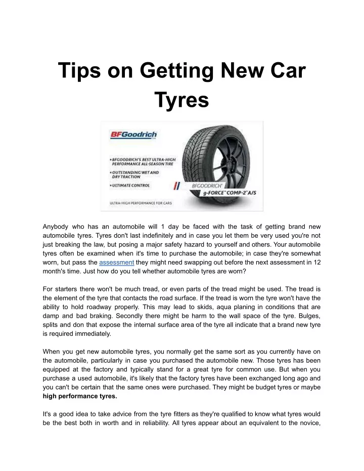 tips on getting new car tyres