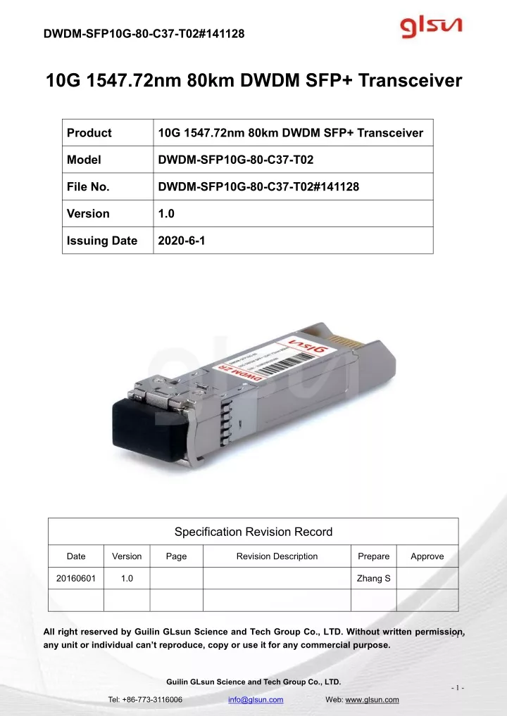 dwdm sfp10g 80 c37 t02 141128