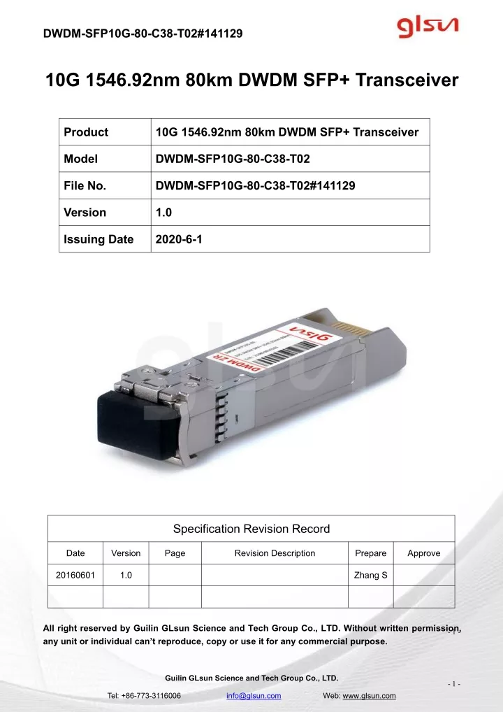 dwdm sfp10g 80 c38 t02 141129