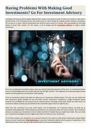 having problems with making good investments