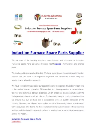 Induction Furnace Spare Parts Supplier