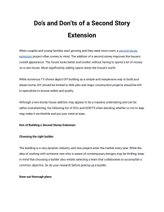 Do’s and Don’ts of a Second Story Extension
