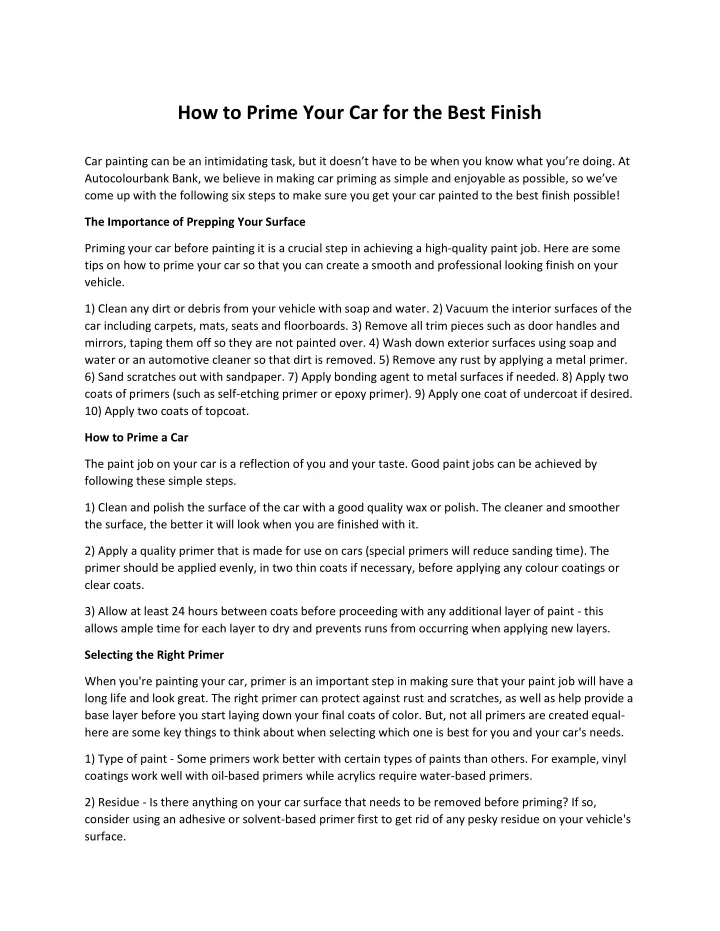 how to prime your car for the best finish