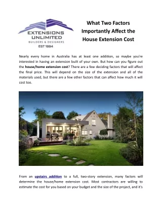 What Two Factors Importantly Affect the House Extension Cost