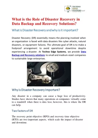 what is the role of disaster recovery in data