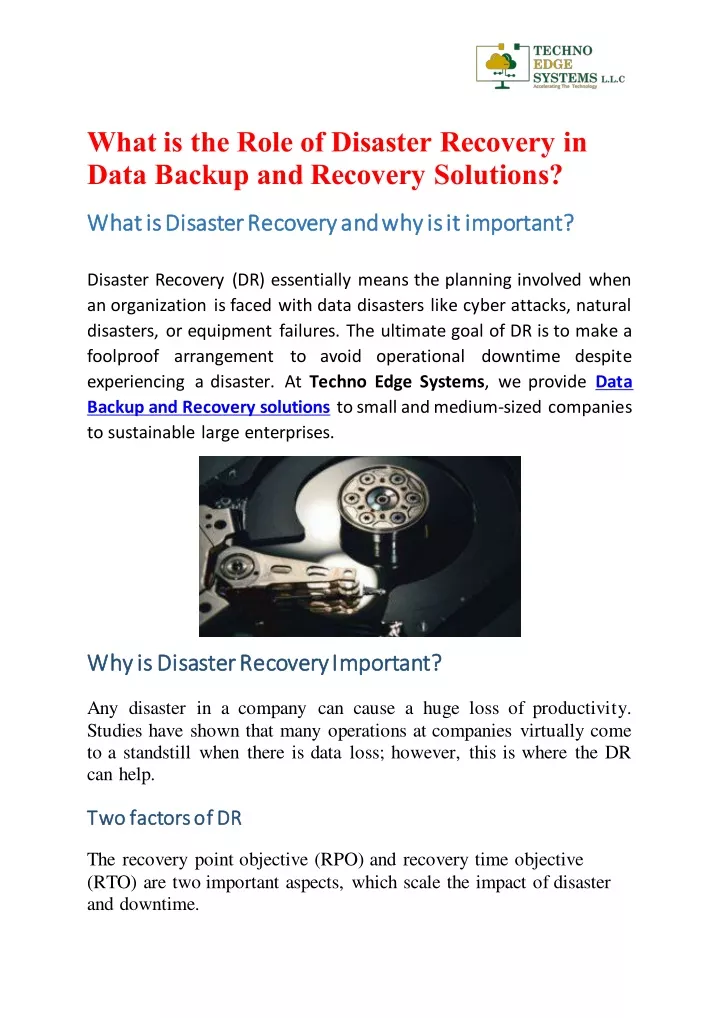 what is the role of disaster recovery in data