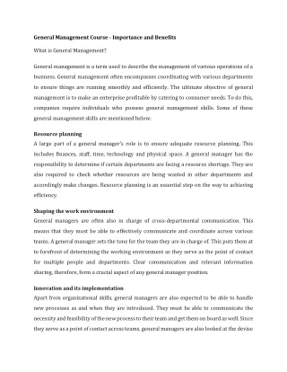 General Management Course - Importance and Benefits