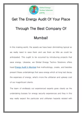 Energy Audit in Mumbai Call-7414980930