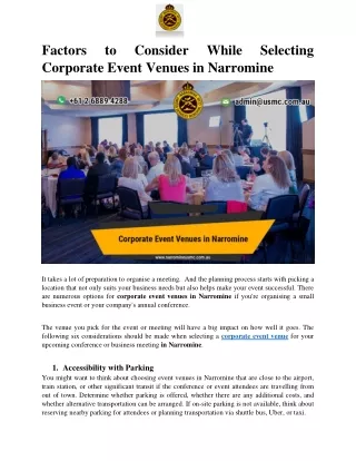 factors corporate event venues in narromine