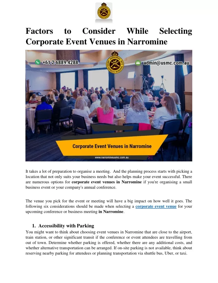 factors corporate event venues in narromine