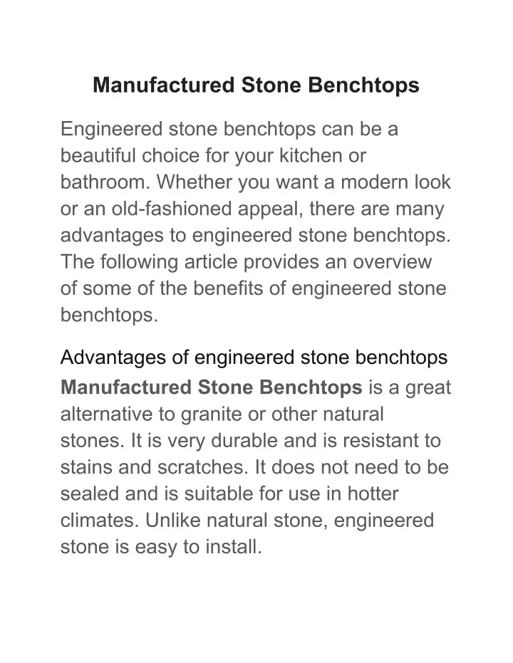 manufactured stone benchtops