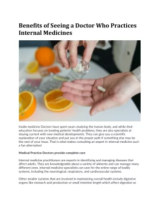 Benefits of Seeing a Doctor Who Practices Internal Medicines