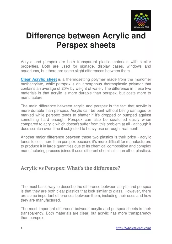 difference between acrylic and perspex sheets