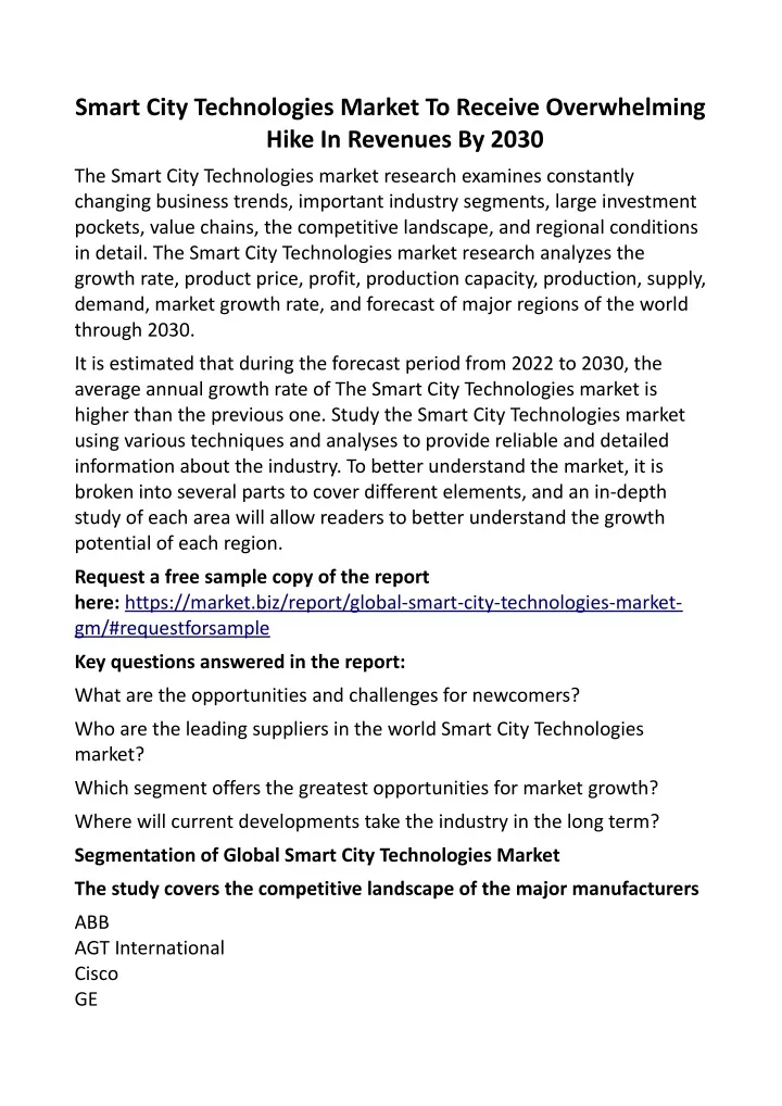 smart city technologies market to receive