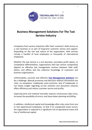 Business Management Solutions For The Taxi Service Industry