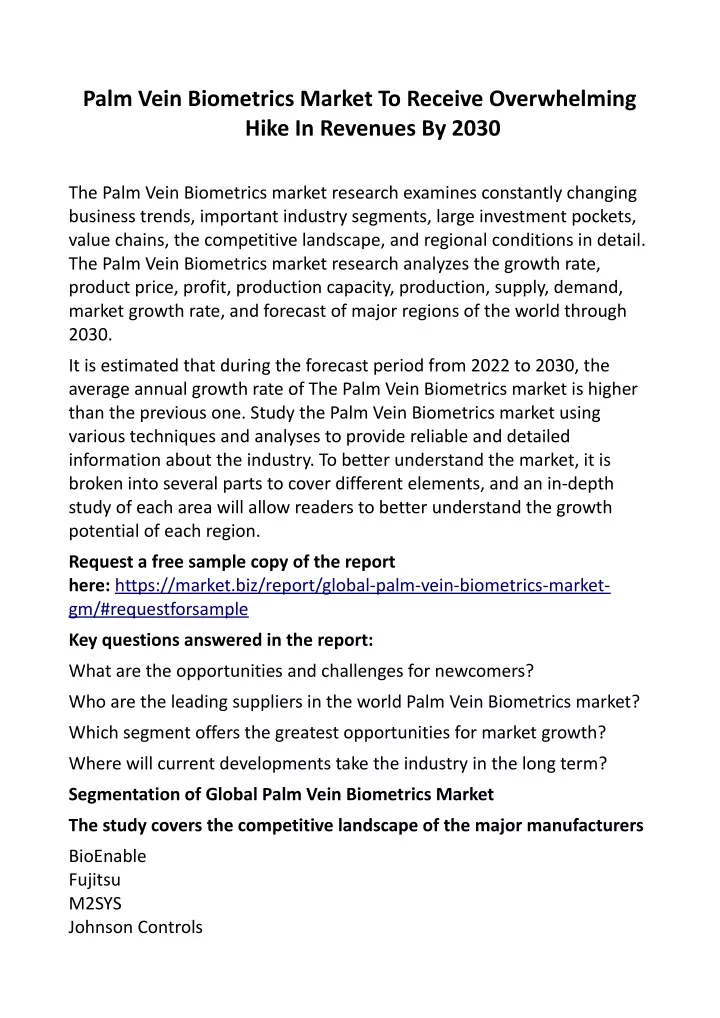 palm vein biometrics market to receive