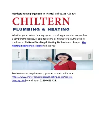 Need gas heating engineers in Thame? Call 01296 425 424