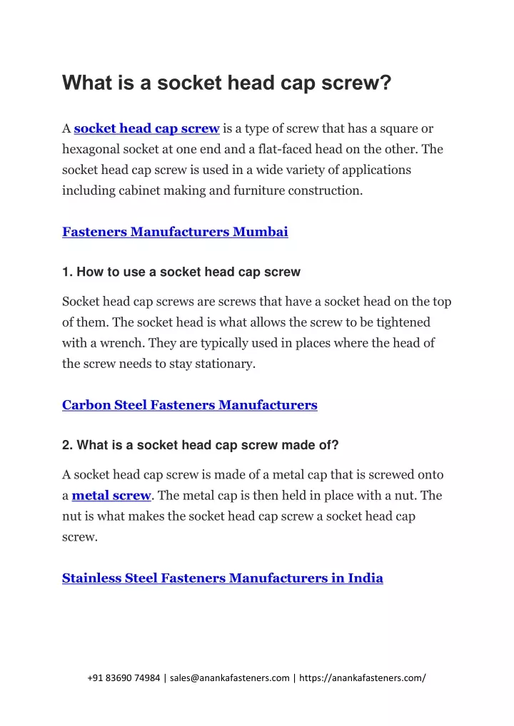 what is a socket head cap screw