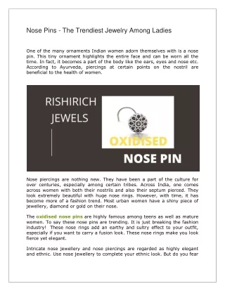 Nose Pins - The Trendiest Jewelry Among Ladies