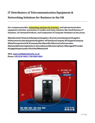 IT Distributors of Telecommunication Equipment & Networking Solutions for Business in the UK