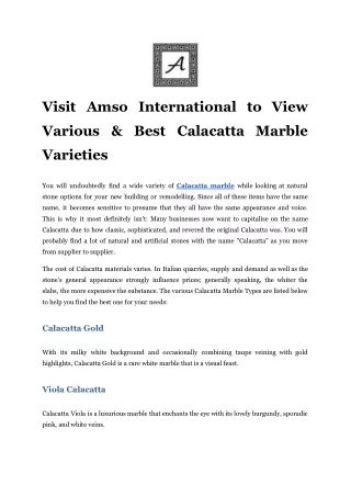 Visit Amso International to View Various & Best Calacatta Marble Varieties