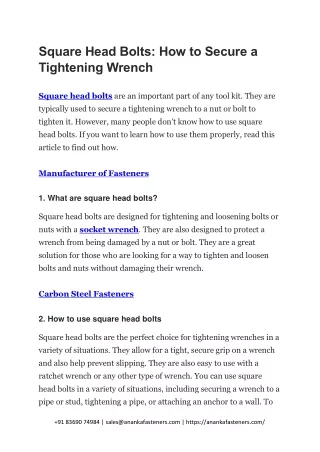 square head bolts how to secure a tightening