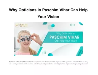 Why Opticians in Paschim Vihar Can Help Your Vision