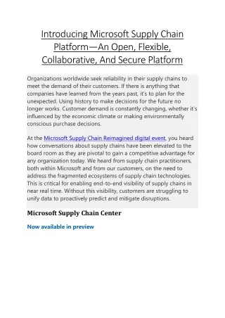 Introducing Microsoft Supply Chain Platform