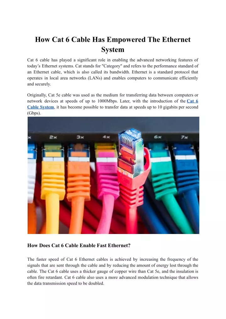 how cat 6 cable has empowered the ethernet system