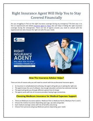 Right Insurance Agent Will Help You to Stay Covered Financially