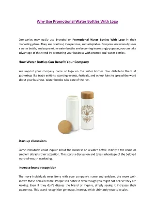 why use promotional water bottles with logo