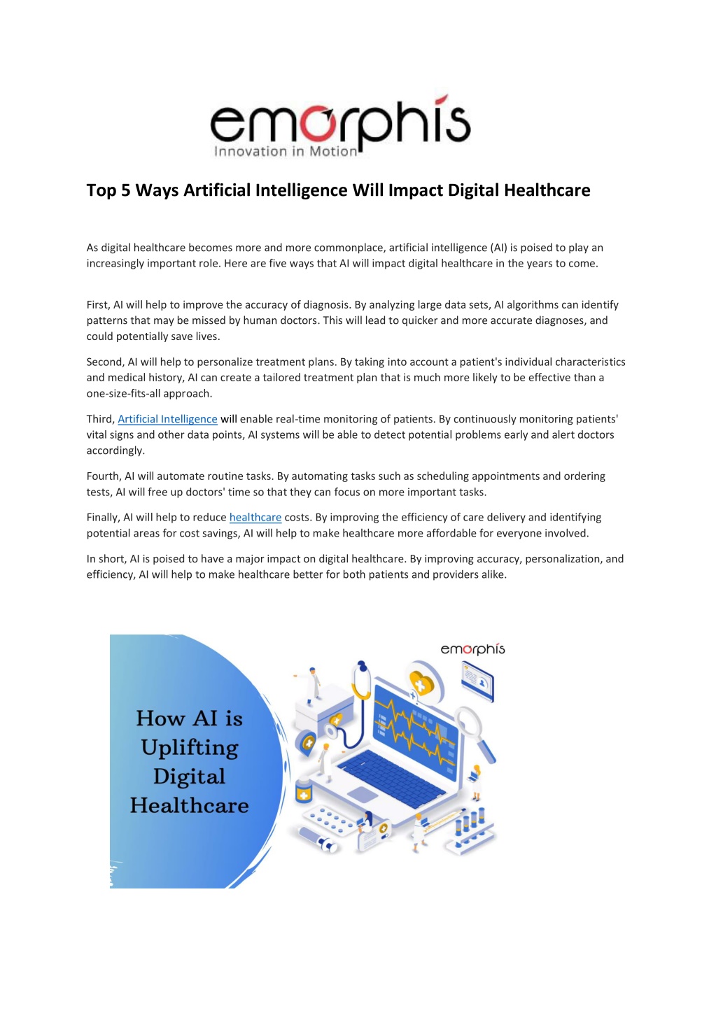 PPT - Top 5 Ways Artificial Intelligence Will Impact Digital Healthcare ...