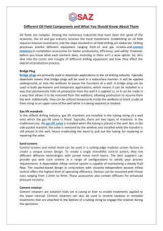 different oil field components and what
