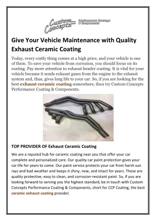 Give Your Vehicle Maintenance With Quality Exhaust Ceramic Coating