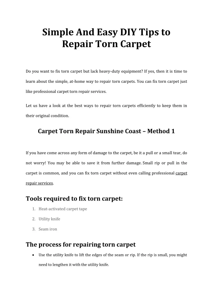 simple and easy diy tips to repair torn carpet