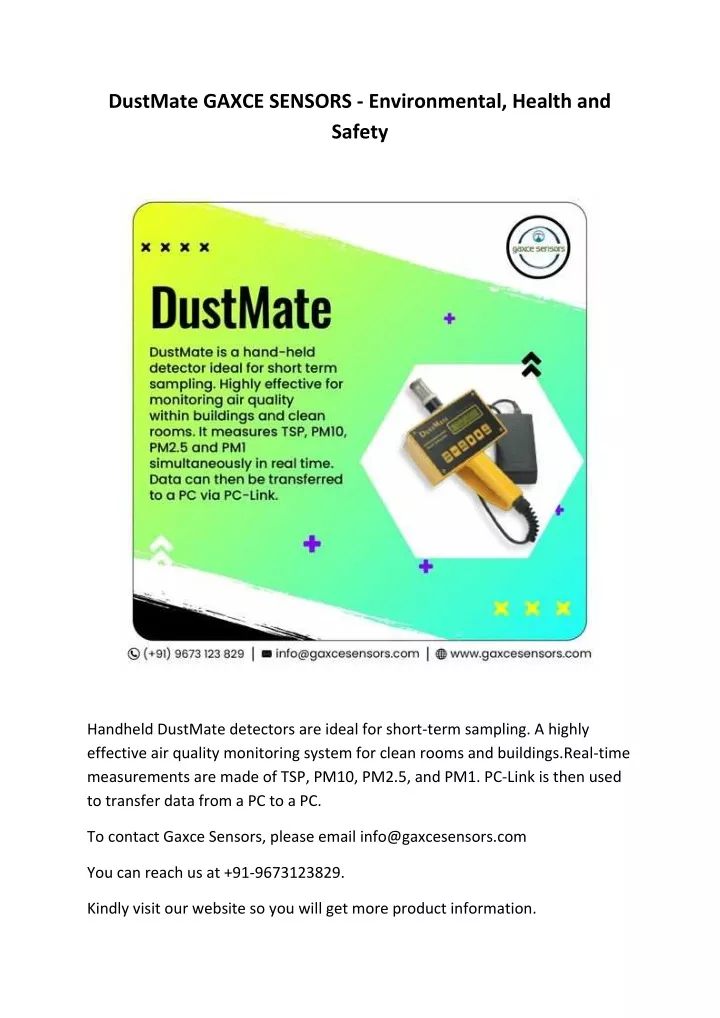 dustmate gaxce sensors environmental health