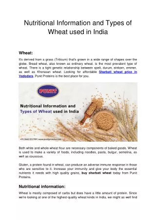 Nutritional Information and Types of Wheat used in India
