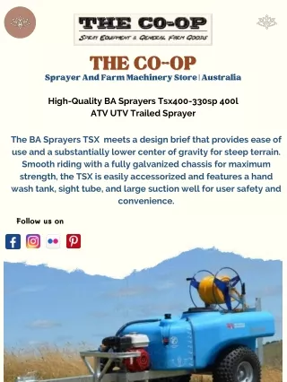 High-Quality BA Sprayers Tsx400-330sp 400l ATV UTV Trailed Sprayer