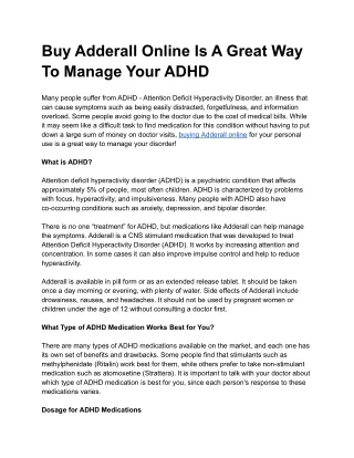 Buy Adderall Online Is A Great Way To Manage Your ADHD