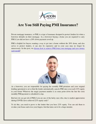 Are You Still Paying PMI Insurance?
