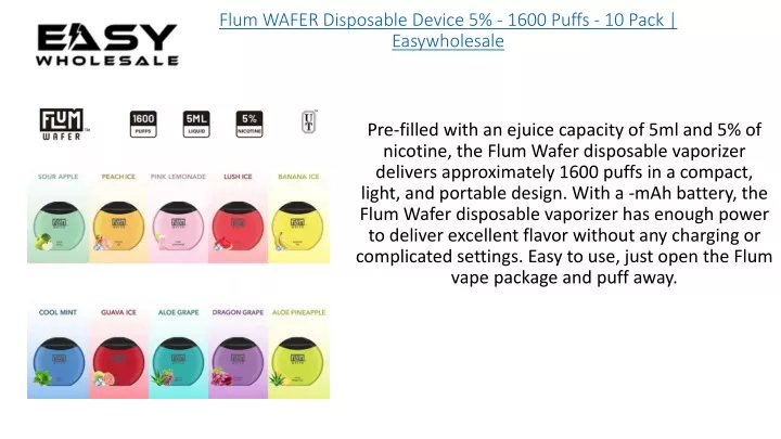 flum wafer disposable device 5 1600 puffs 10 pack easywholesale