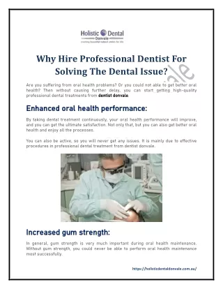 Why Hire Professional Dentist For Solving The Dental Issue